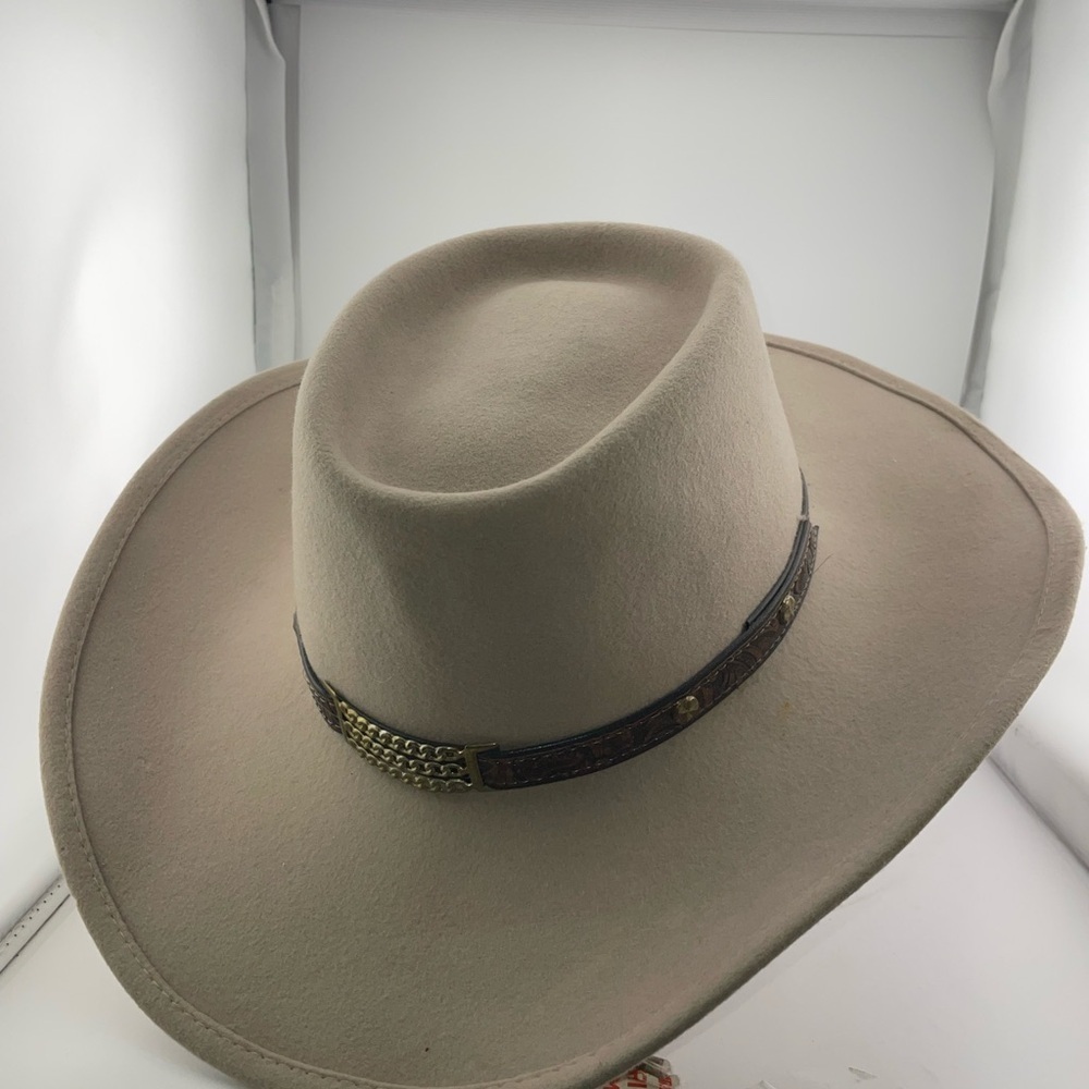 Taupe Felt Western Hat with Decorative Leather Band